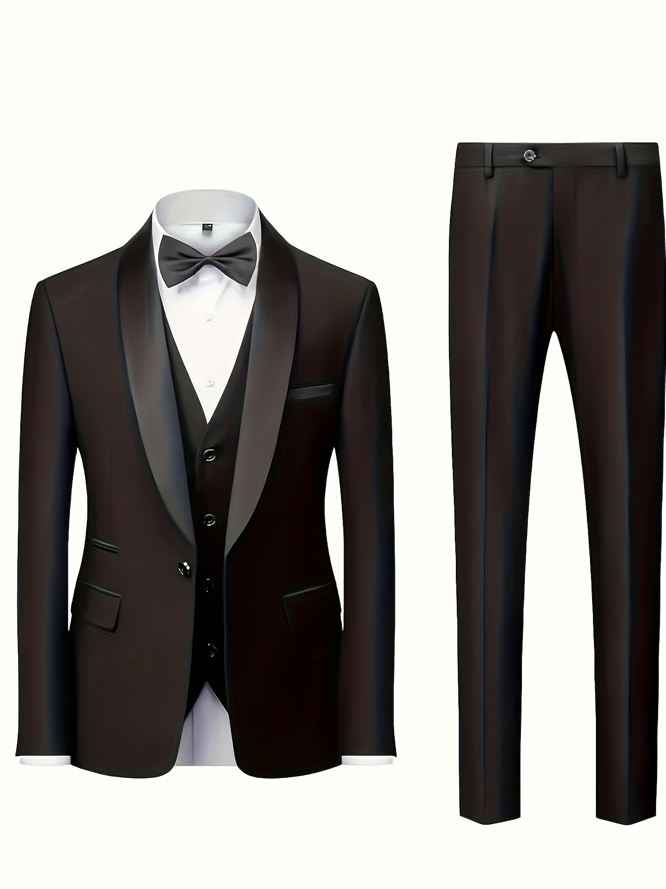 Costume 3 pièces pour homme pour mariage, fête, affaires décontractées : veste de costume + gilet + pantalon classique, ensemble élégant de couleur unie pour marié, convient aux réunions d'affaires, inclut un mouchoir de poche
