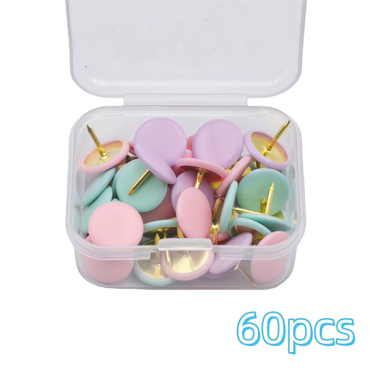 TEMU 60/100/180pcs Macaron-colored Cute Push Pins, Plastic-coated Thumbtacks With Plastic Storage Box, Suitable For Maps, Photo Walls, Felt Boards,