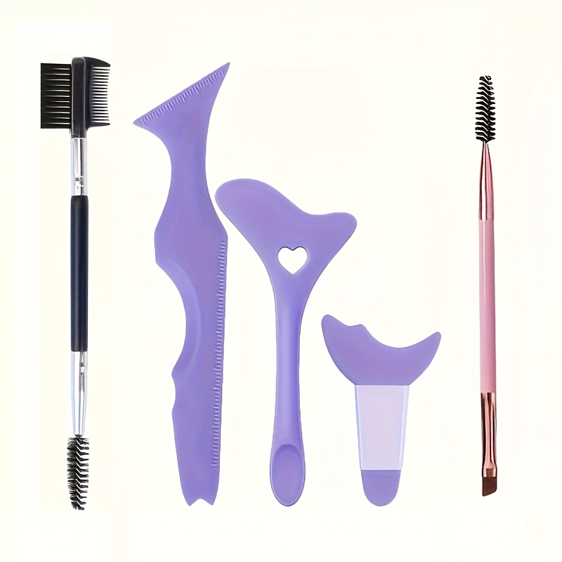 5pcs Eye Makeup Set, Professional For Eyebrow Brush, Eyelash Brush And Curler, Eyeliner, Face Blending Ruler. Easy And Easy To Auxiliary Tool For Makeup Enthusiasts