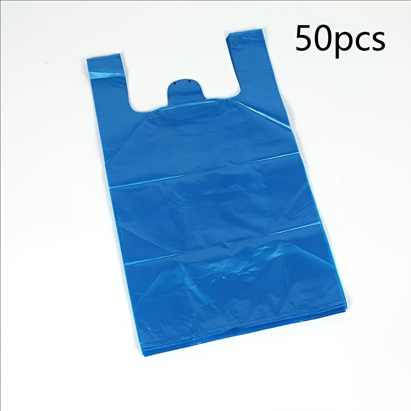 TEMU 50pcs Solid Color Blue Plastic Shopping Bags, Desktop Trash Bags, Premium Store Shopping Bags, Gift Bags, Cartoon Trash Bags, Thickened Handheld