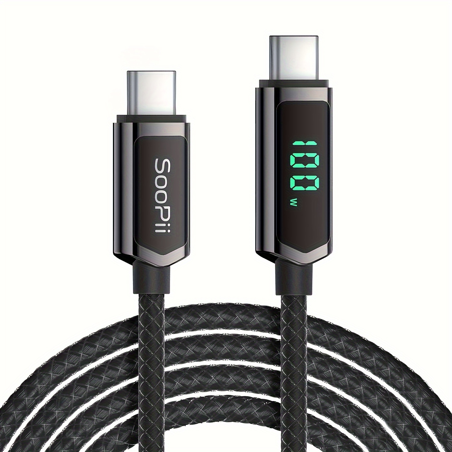 

Soopii 100w Usb C To Usb C Cable, Nylon Braided Type-c Cable, Pd Fast Charging Cable With Led Display