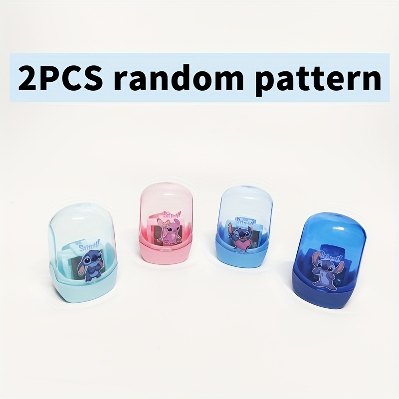 TEMU 1pc/2pcs Stitch Pencil Sharpeners - Manual Rotating Double-hole Pencil Sharpeners With Cute Stitch & Characters, Portable Standing Pencil