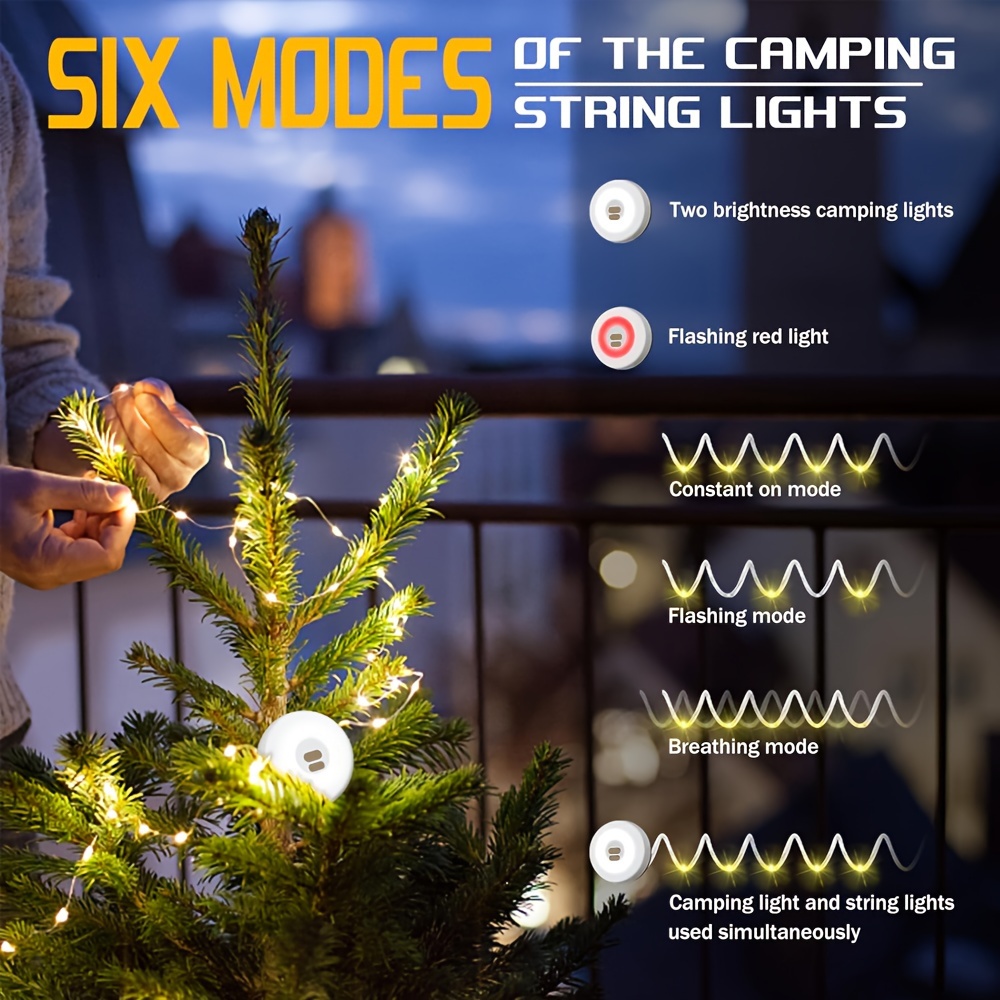 1 Pack Camping String Light 2 In 1 Usb Rechargeable Outdoor String Lights  32 8ft Portable Camping Light Adjustable Brightness And 5 Modes Sturdy  Halloween Fairy Lights Christmas Decoration - Sports & Outdoors - Temu