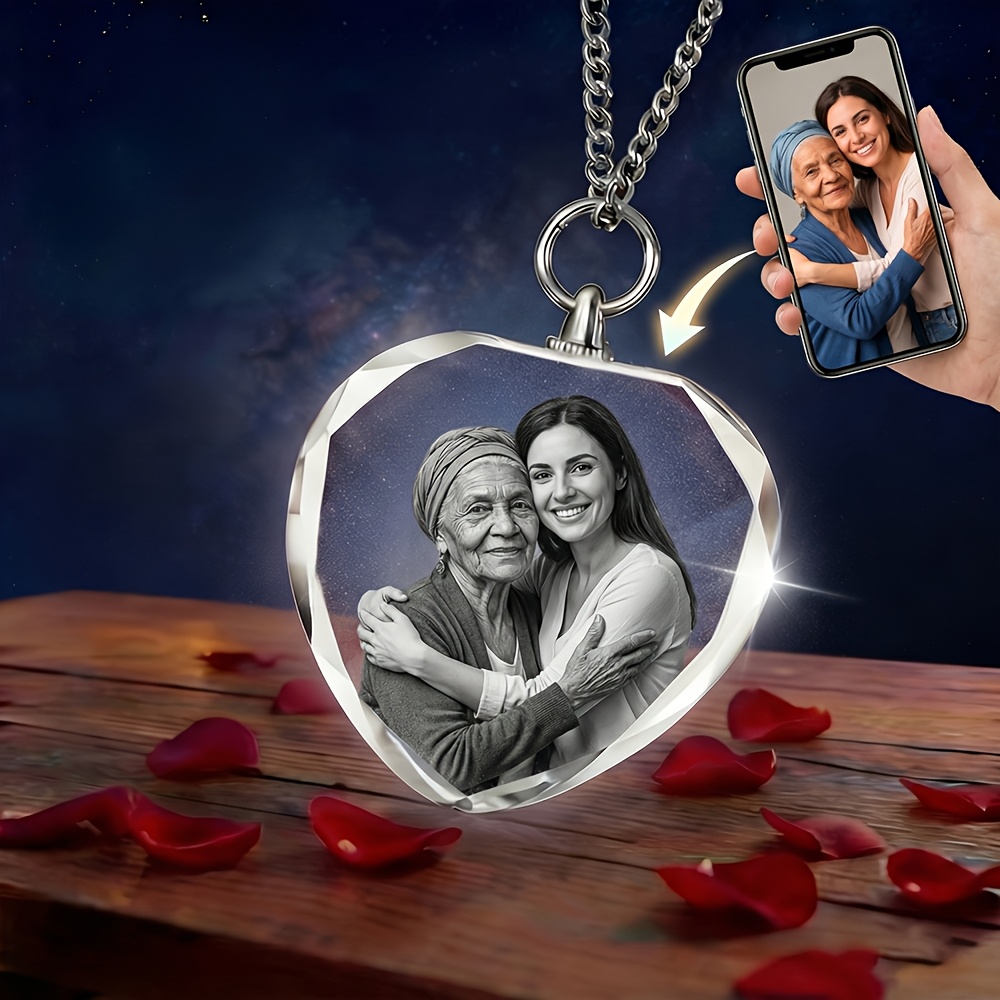 E-shop Personalisierte Halskette mit Anhänger aus künstlichem Kristall Foto-Gravur | Andenken | Perfektes Geschenk zum