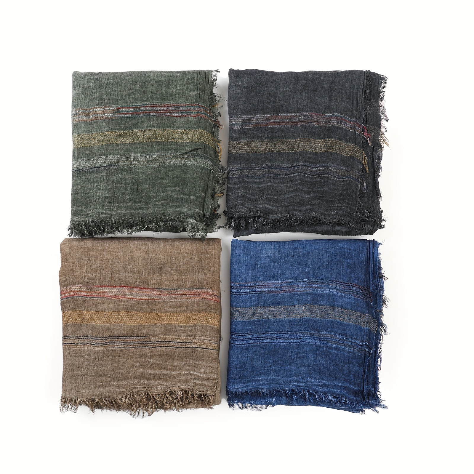 Men's Lightweight Rayon-Linen Scarf - Soft, Striped Fashion Neck Warmer for Fall & Winter details 0