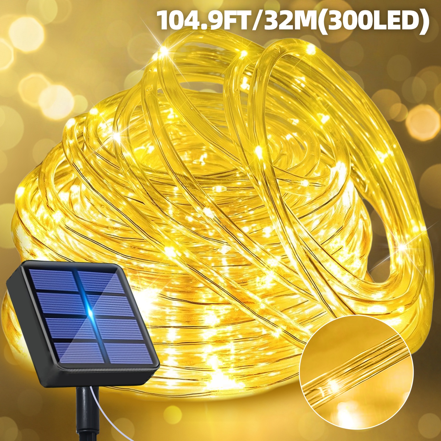 Image of Outdoor Solar String Lights, 300/200/100 Led Outdoor Decorative Lights, 12 Pvc Hose, Automatically Turn On At Night, Automatically Turn Off During , Suitable For Gardens, Patios, Courtyards, Trees