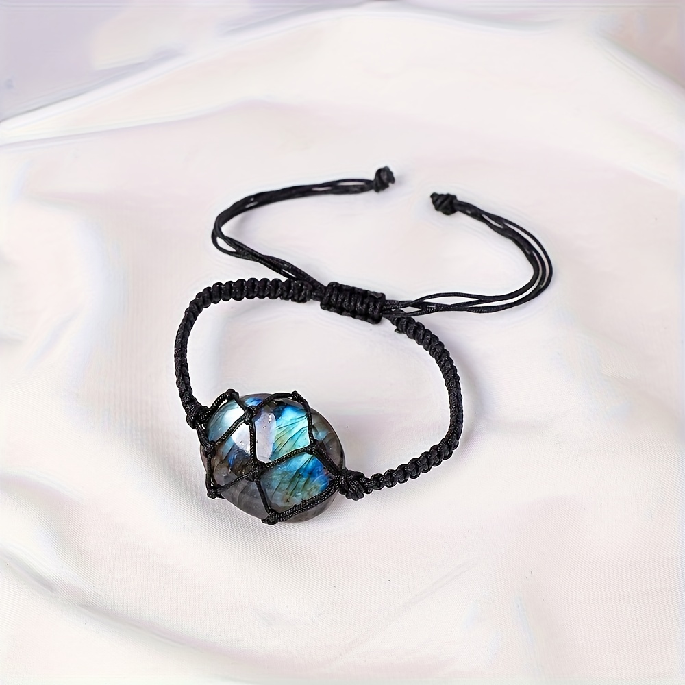 Image of 1pc Natural Labradorite Hand-woven Blue Natural Stone Bracelet Bead Necklace Fashionable Men's And Women's Bracelet Holiday Gift