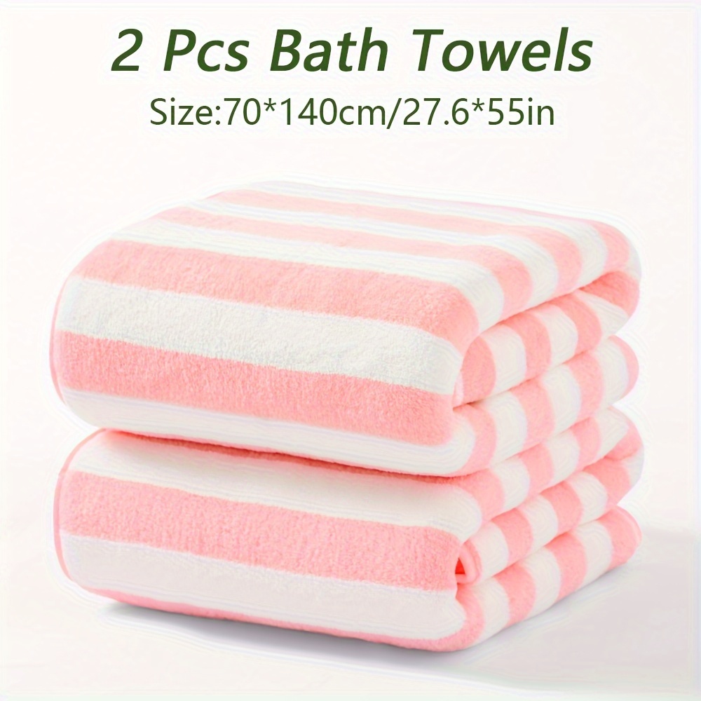 TEMU 2pcs Bath Towels, Stripe, High Quality Microfiber, Absorbent, Quick-drying Towels, Soft And Comfortable Towels, Multiple Colors, Towels For