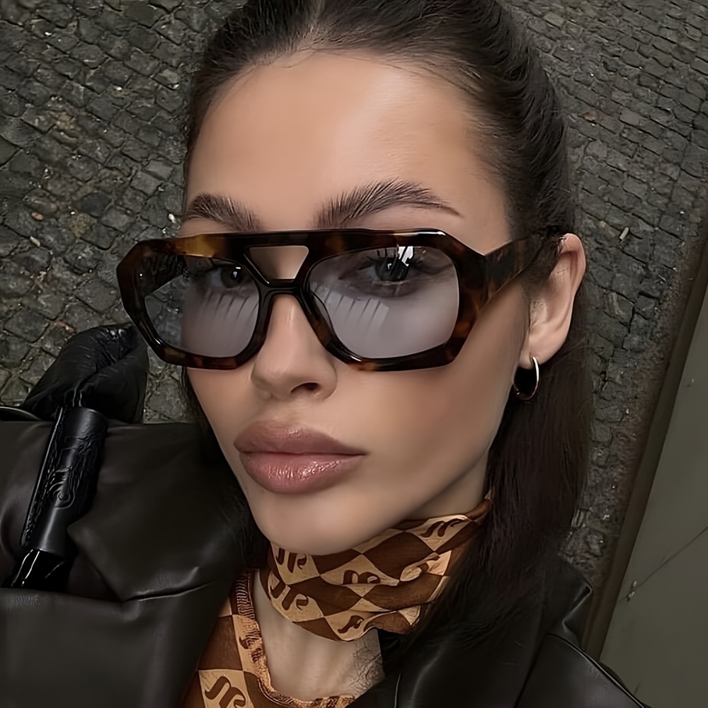 

Y2k Retro Fashion Glasses For Women Men Double Bridge Sun Shades For Driving Beach Travel