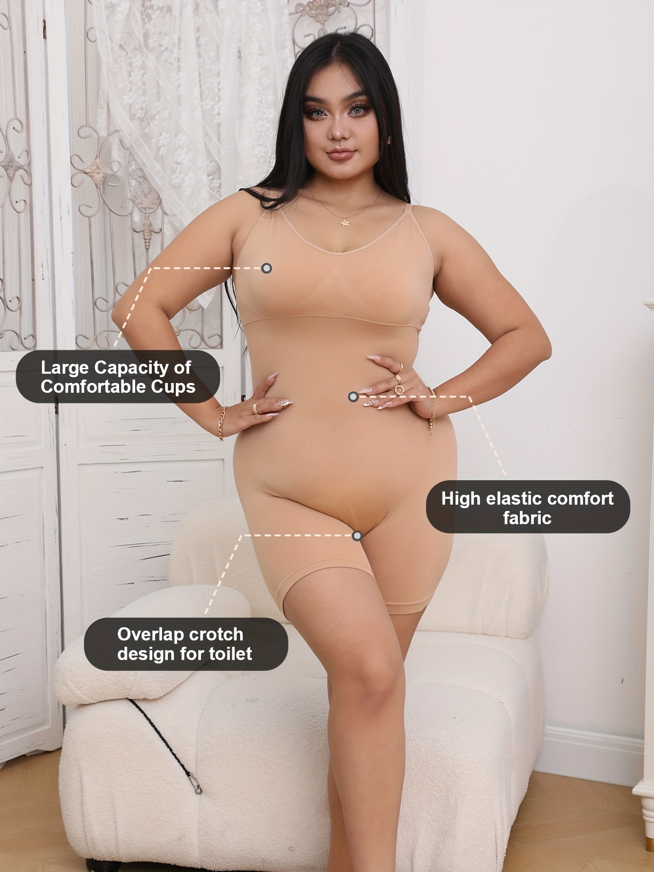 Plus Size Simple Shapewear Bodysuit, Women's Plus Solid Tummy