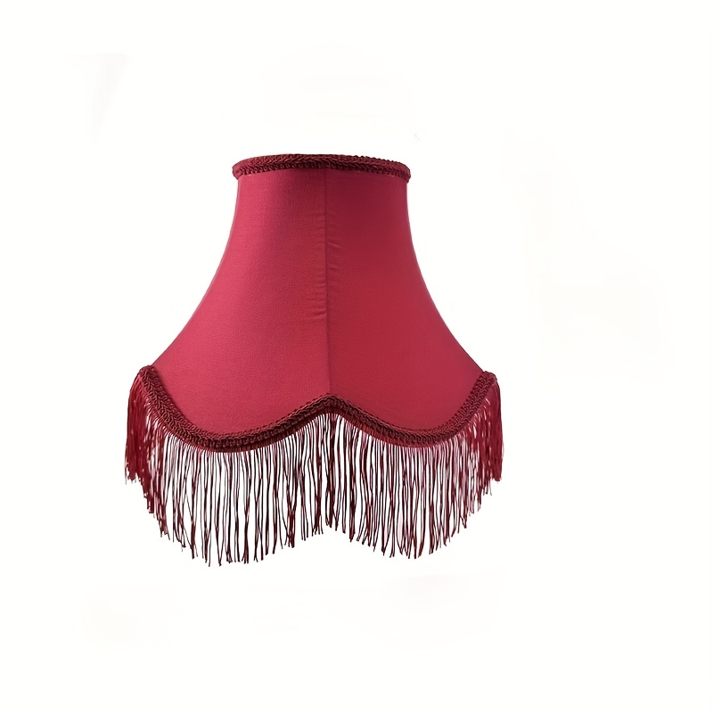 TEMU Chinese Style Wine Red Fabric Lampshade With Petal Edge And Wine Trim