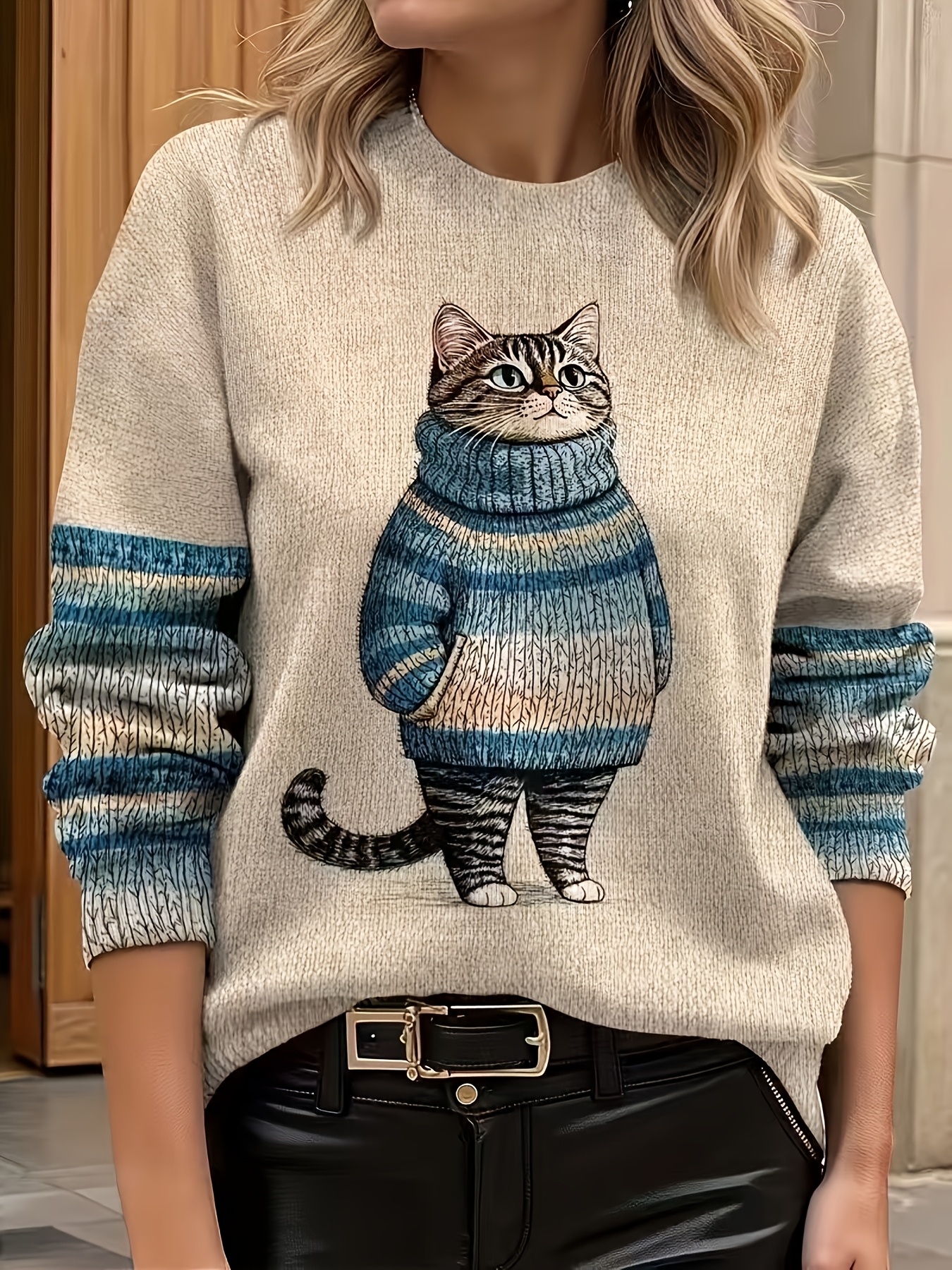 retro   print sweater womens casual loose long sleeved pullover sweater