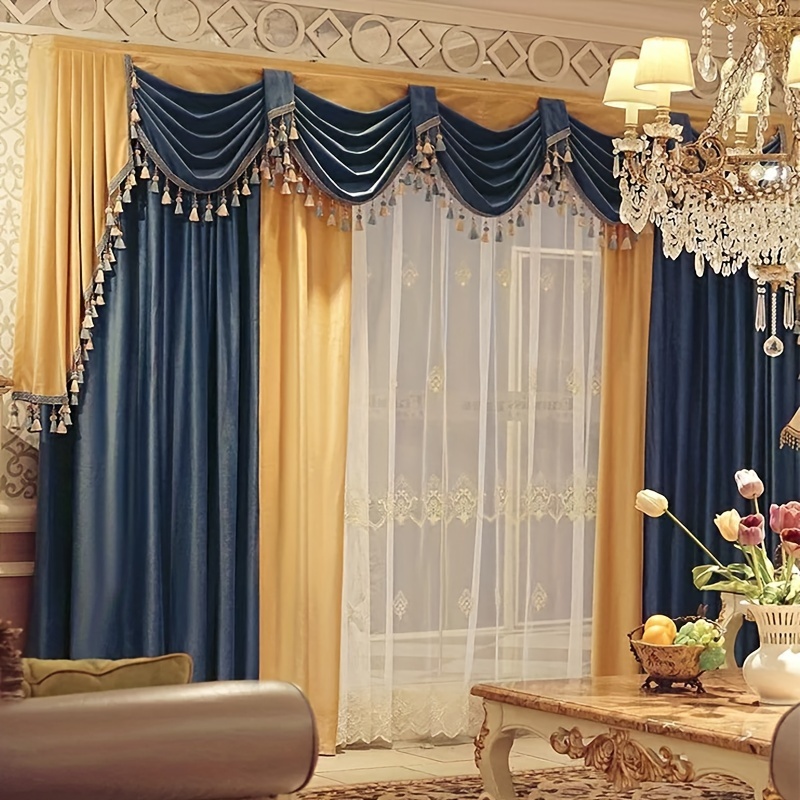 

Simplified European American Style Light Luxury Luxurious Thickened Blackout Color Blocked Velvet Curtains Living Room Bedroom Curtains Curtain Heads Curtain Finished Products