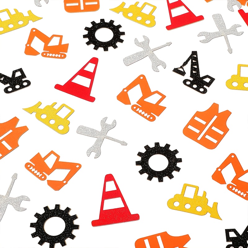 100pcs Of Confetti For A Construction-themed Party - Includes Supplies For , Table Decorations, And Photo Props Featuring Forklifts, , Excavators, Vests, , And Wrenches