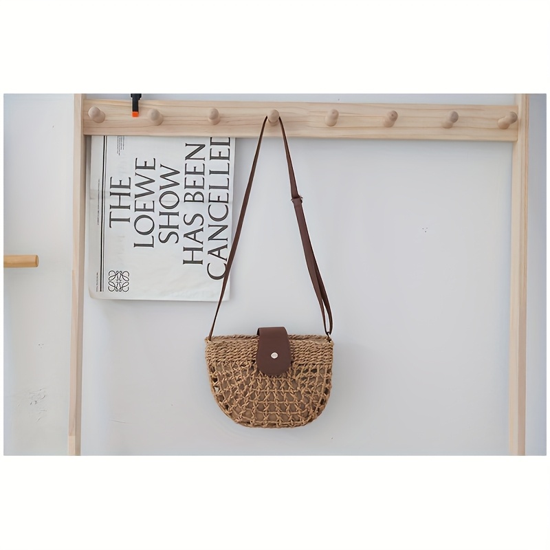 TEMU Customized Women's Straw Handbag - Fashionable Shoulder And Crossbody Styles With Zipper Closure, Suitable For Beach And Daily Use - In Dark