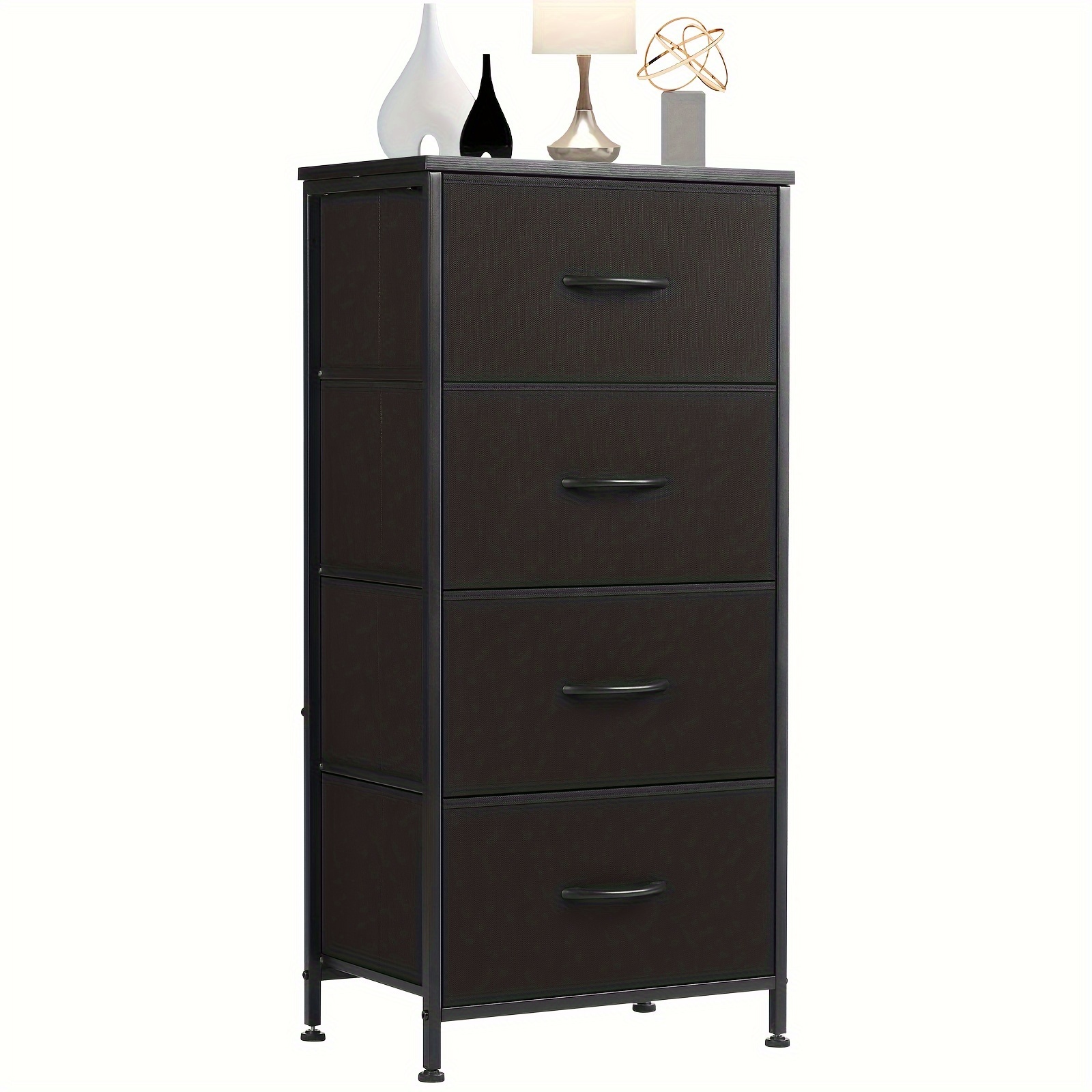 

Smug Dresser For Bedroom, 4 Storage Drawers, Tall Fabric Closet Chests Organizer Tower Furniture With Wooden Top Metal Frame For Clothes, Living Room, Hallway, Entryway