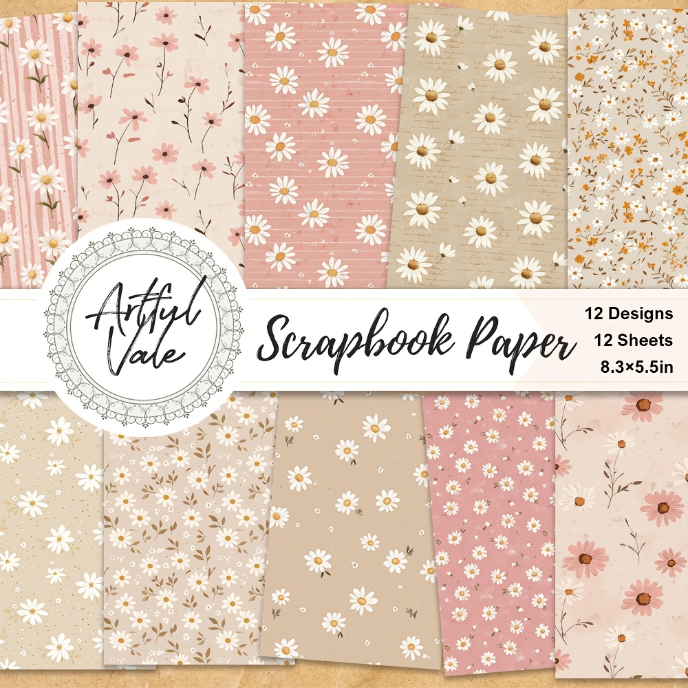 TEMU 12 feuilles de papier créatif marguerite rose, 8,3 x 5,5 pouces - Fournitures de scrapbooking polyvalentes pour l'embellissement de journaux, de