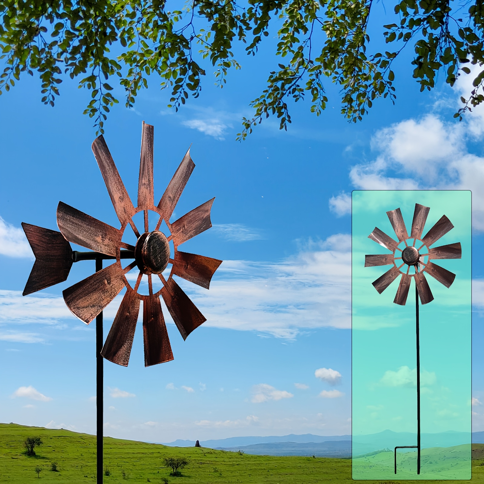 Image of Wind Spinner Garden Stake, Metal Windmill Garden Decoration, Airplane Shape Outdoor Wind Sculpture, With Tail Wind Spinner, Suitable For Courtyard Art, Lawn, Garden Decoration, Creative Gifts