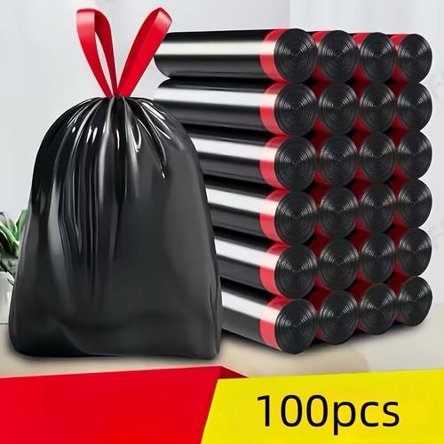 5 rolls 100pcs thickened leak proof drawstring garbage bags suitable for home office kitchen bathroom outdoor and commercial use compatible with trash cans and bins kitchen waste disposal secure drawstring closure
