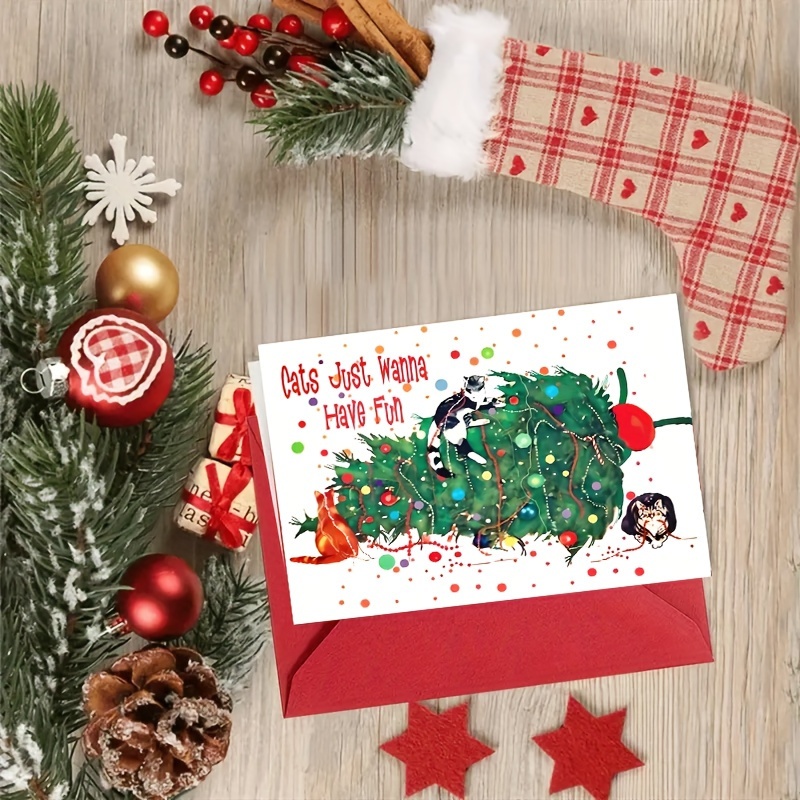 

1pc 4.33 X 6.29 Funny Cards, Humorous Cartoon Christmas Greeting Card - Is Having Fun On Down Christmas Tree, Merry Card , Family, And Coworkers With And Humor