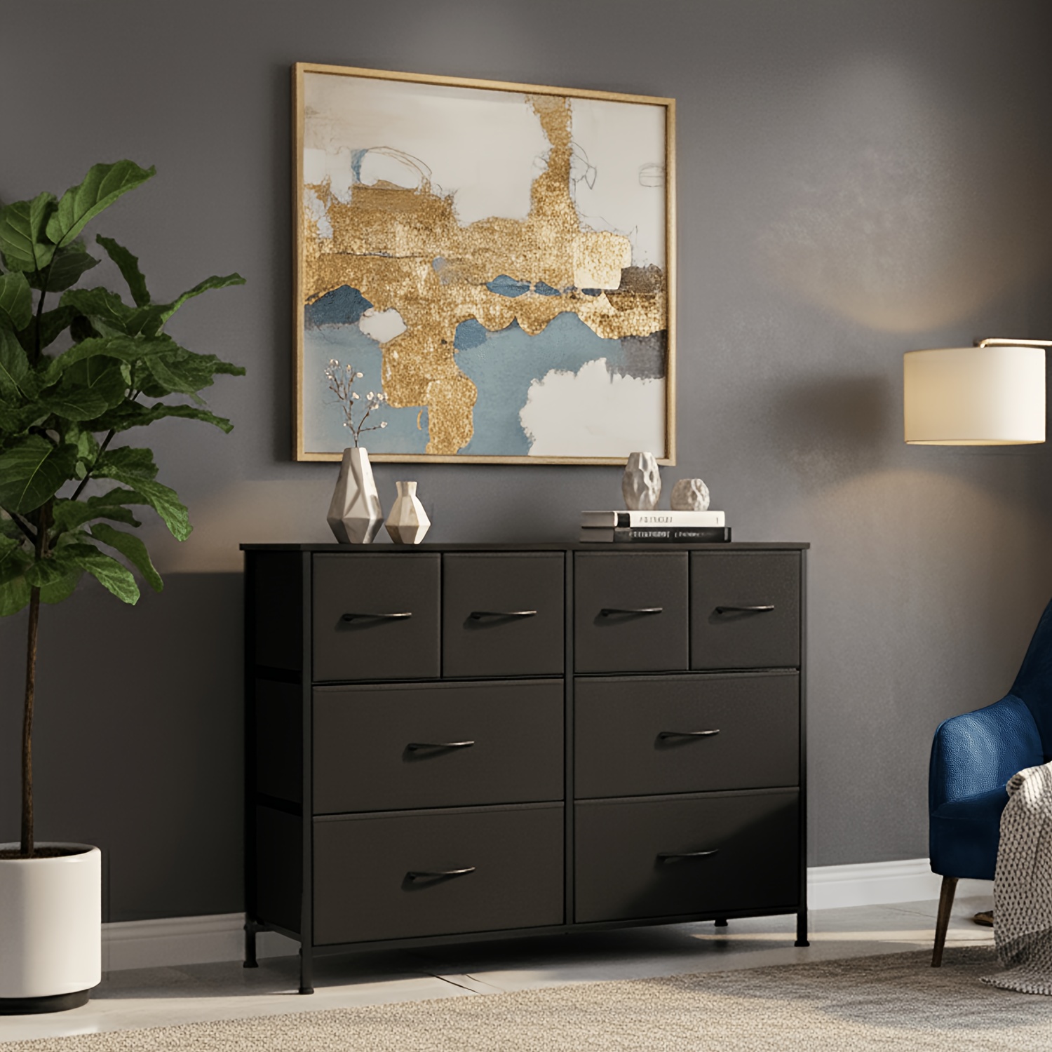 TEMU Armoire avec 5/8 tiroirs, organisateur de penderie et espace de rangement, meuble de chambre avec étagères, meuble TV, conteneur en tissu facile
