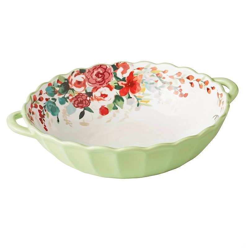 

Painted Meadow Ceramic Serving Bowl With Handles - Floral Design With Scalloped Edges - Add A Touch Of To Your Table - Perfect For Every Meals, Special Occasions, Entertaining, And More