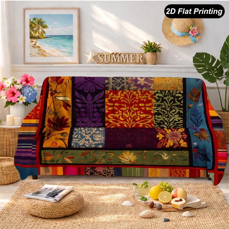 TEMU 1pc Colorful Quilt Sofa Polyester Slipcover For 1-4 Seater Sofas, Perfect For Living Room, Bedroom, Or Office Decor, Festive Accent, Christmas