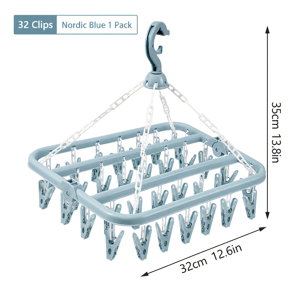 TEMU 32-clip Foldable Plastic Sock And Underwear Drying Rack â Durable Laundry Hanger For Home, Bathroom, Bedroom, Closet, Or Dorm Storage â