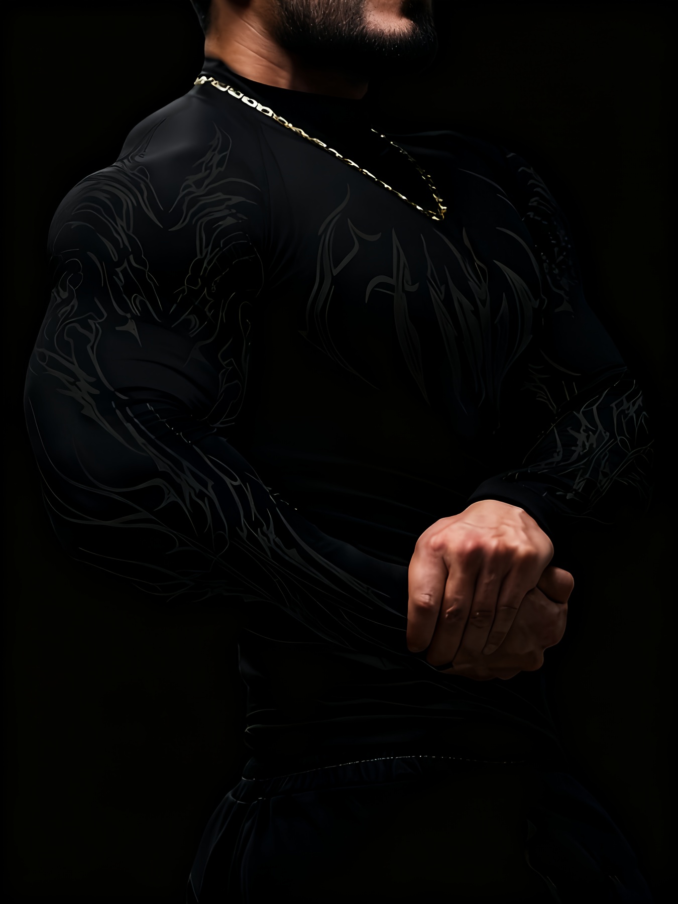 mens high neck   fit compression long sleeve shirt with geometric   design suitable for   fitness and casual   gray color block Product details 7