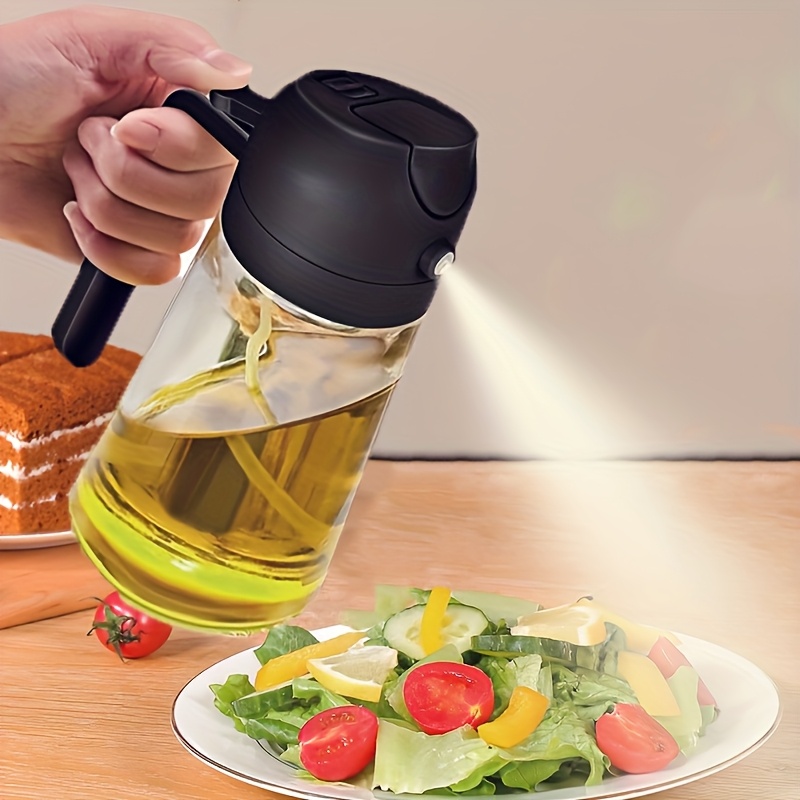 470ml Leak-Proof Dual Oil Dispenser Bottle, Made of Plastic with a Dual-squeeze Cap, Ideal for Cooking, Frying, Salad Dressings, Grilling, Air Frying, Outdoor Barbecues, and Home Kitchen Use. Easy to Clean and Durable