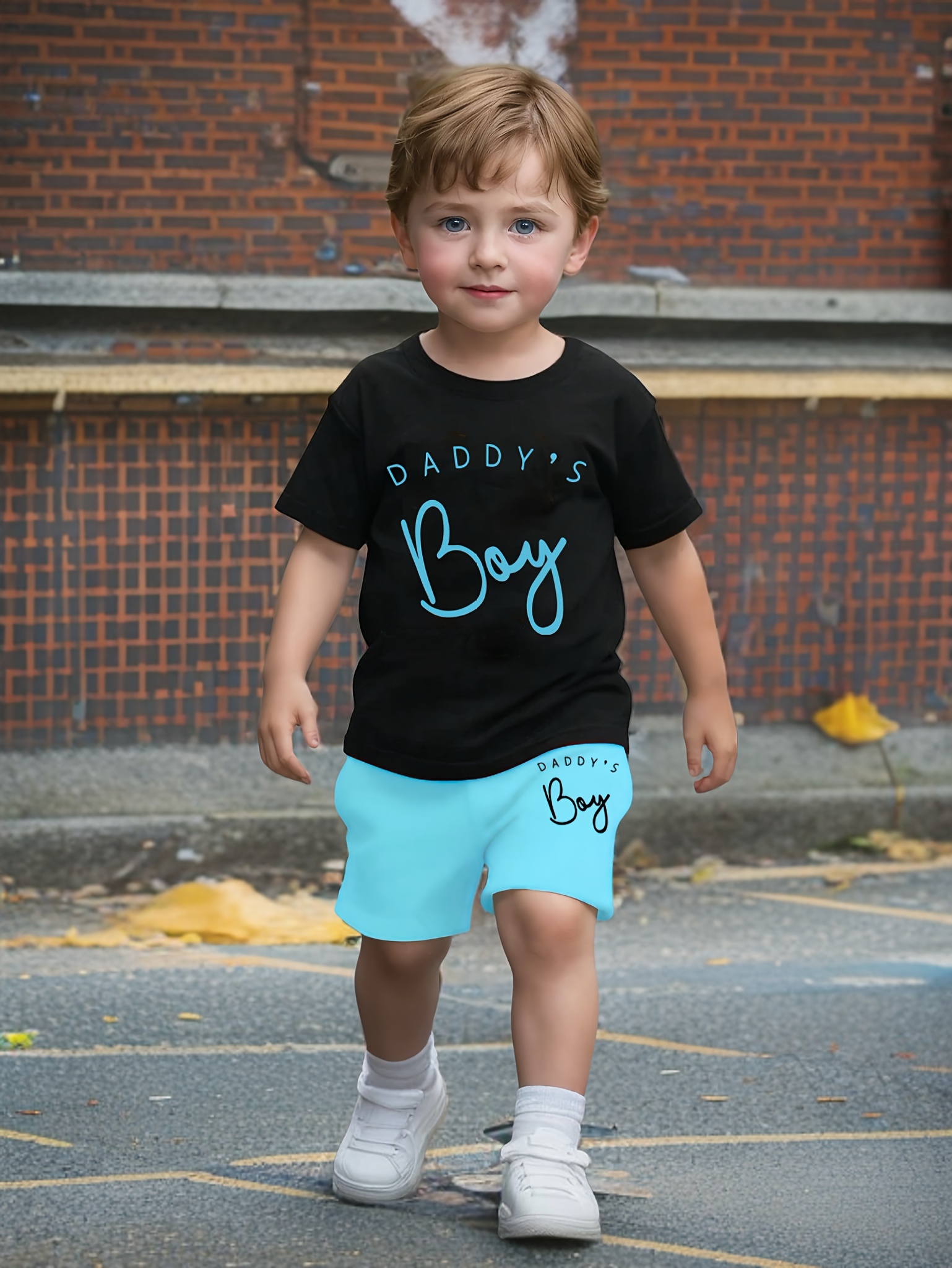 2pcs Summer Outdoors Boys' Casual Letter Print T-Shirt and Shorts Set, Daddy'S Boy, Soft Knit Polyester with Slight Stretch, Short Sleeve, Crew Neck, for Boys, for Outdoor