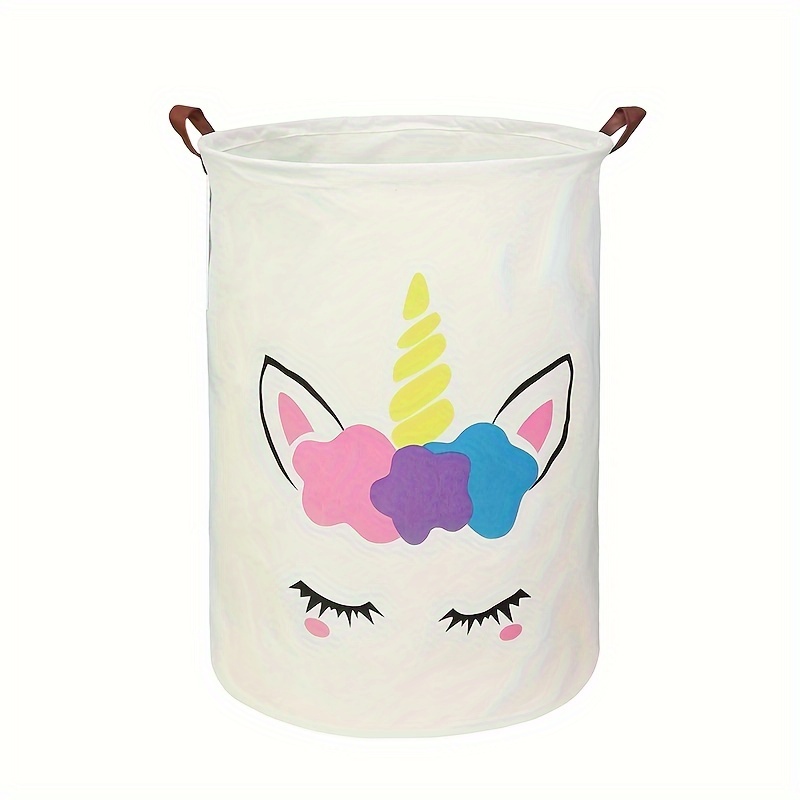 

1pc Unicorn Canvas Laundry Basket - Waterproof & Collapsible With Handles, Round, ' Room Decor & Gift Baskets, Foldable Laundry Basket, Laundry Baskets