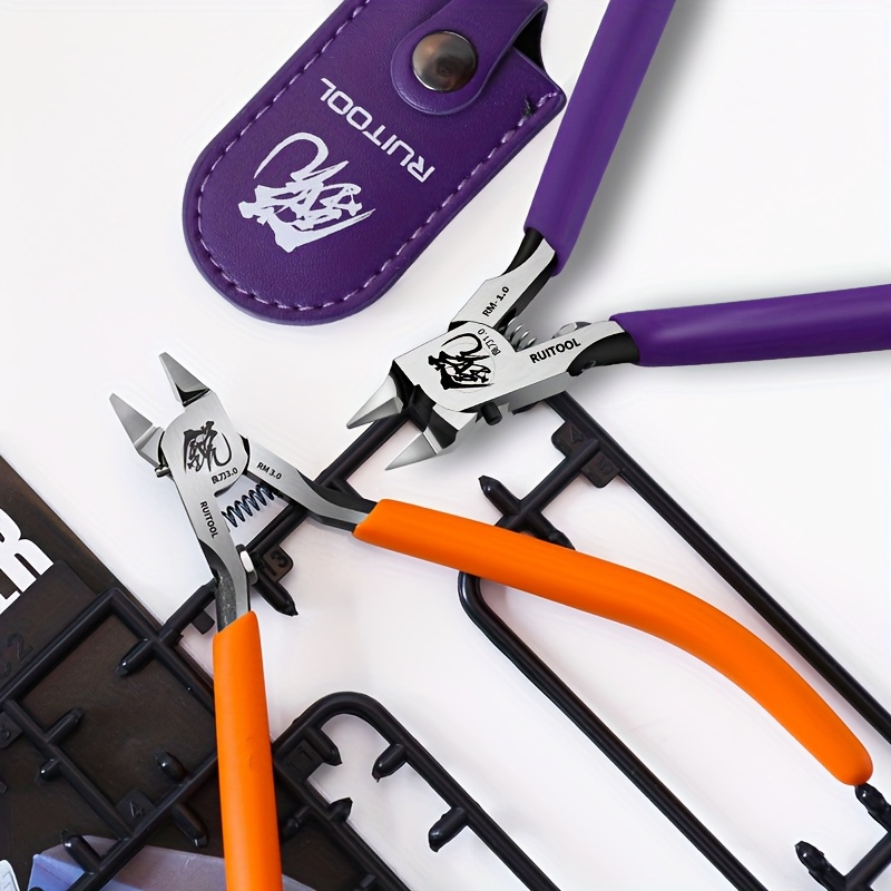 

1pc Ruitool Precision Model Nipper Pliers, Carbon Steel Construction, Non-slip Grip, Purple & Orange Handles, No Required