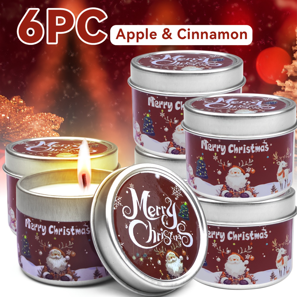 Image of 3/6pcs Christmas Candles, 2.5oz Cinnamon Scented Candle, 8h Burning, Red Santa Claus Pattern, Christmas Decoration, Suitable For Christmas Party Table Decoration, Work Yoga Relaxation Soothing