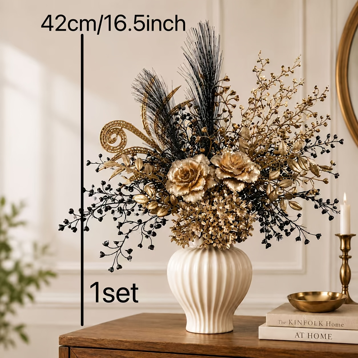 TEMU 1 Ensemble Bouquet Artificiel Noir Or Luxe Léger, Décoration Florale d'Art de Haute Qualité pour Hôtel, Fête, Banquet, Ornements Décoratifs