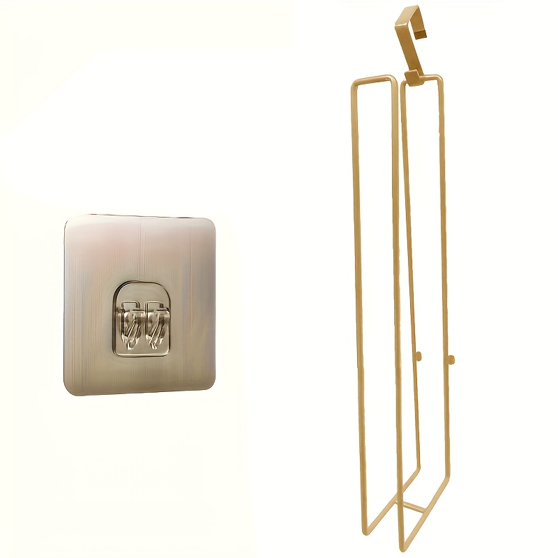 TEMU No Drilling Toilet Paper Holder, Iron Art Roll Holder, Sticks To Door, Kitchen Towel Rack (golden)