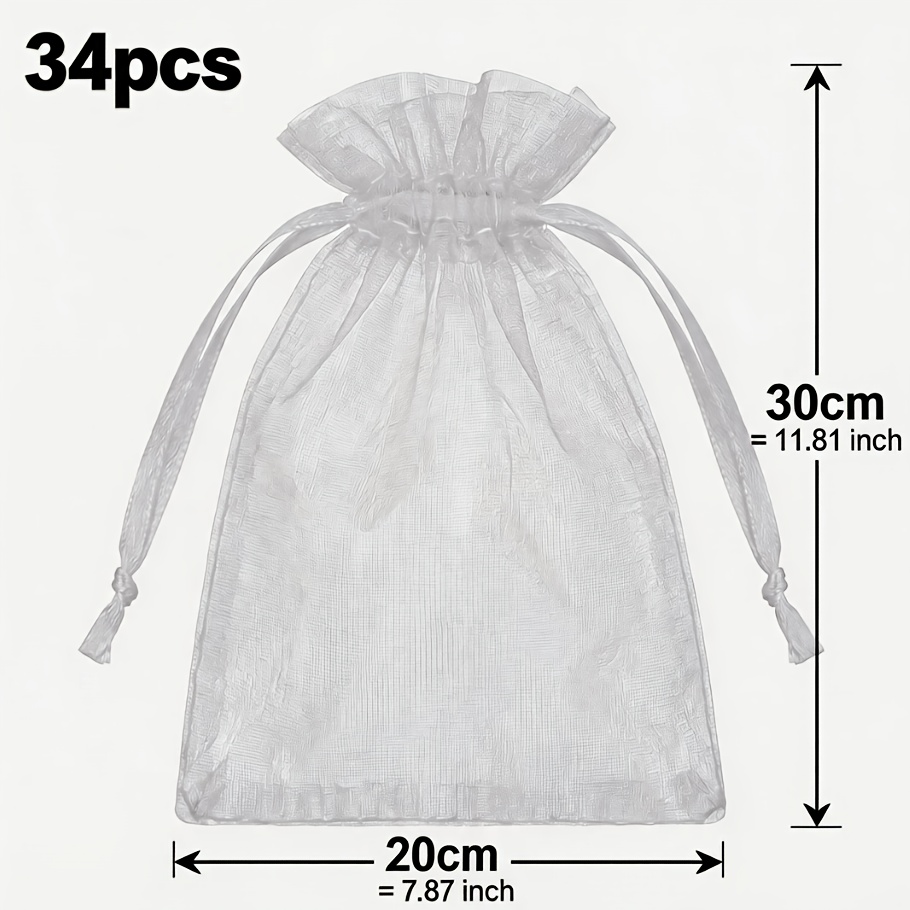 TEMU 14/34pcs Large Organza Fruit Protection Bag, Size 20x30cm Fruit Protection Bags; Fruit Fly Mesh Bags; Drawstring Fruit Bags; Insect-proof Garden