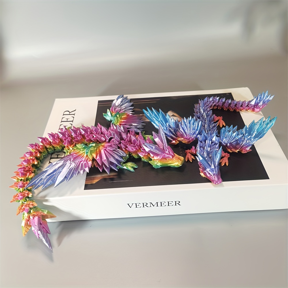 

3d Printed Rainbow Crystal Dragon Toy With Flexible Joints - Perfect For Easter Decorations