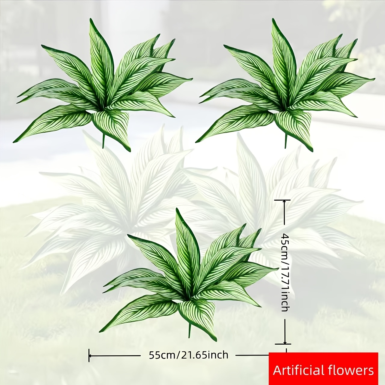 TEMU 3pcs Of Artificial Plants With Plastic Leaves For Indoor And Outdoor Artificial Plants-low Maintenance Fake Flowers For Home Decoration, Living
