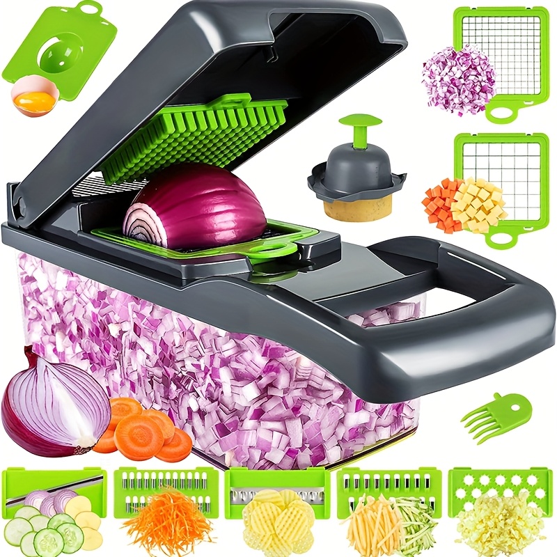 TEMU Romeoo Set Affettatrice e Tagliaverdure Multiuso 16-in-1 - Robot da Cucina Manuale con Contenitore, Cestello Scolapiatti e Protezione per - Non