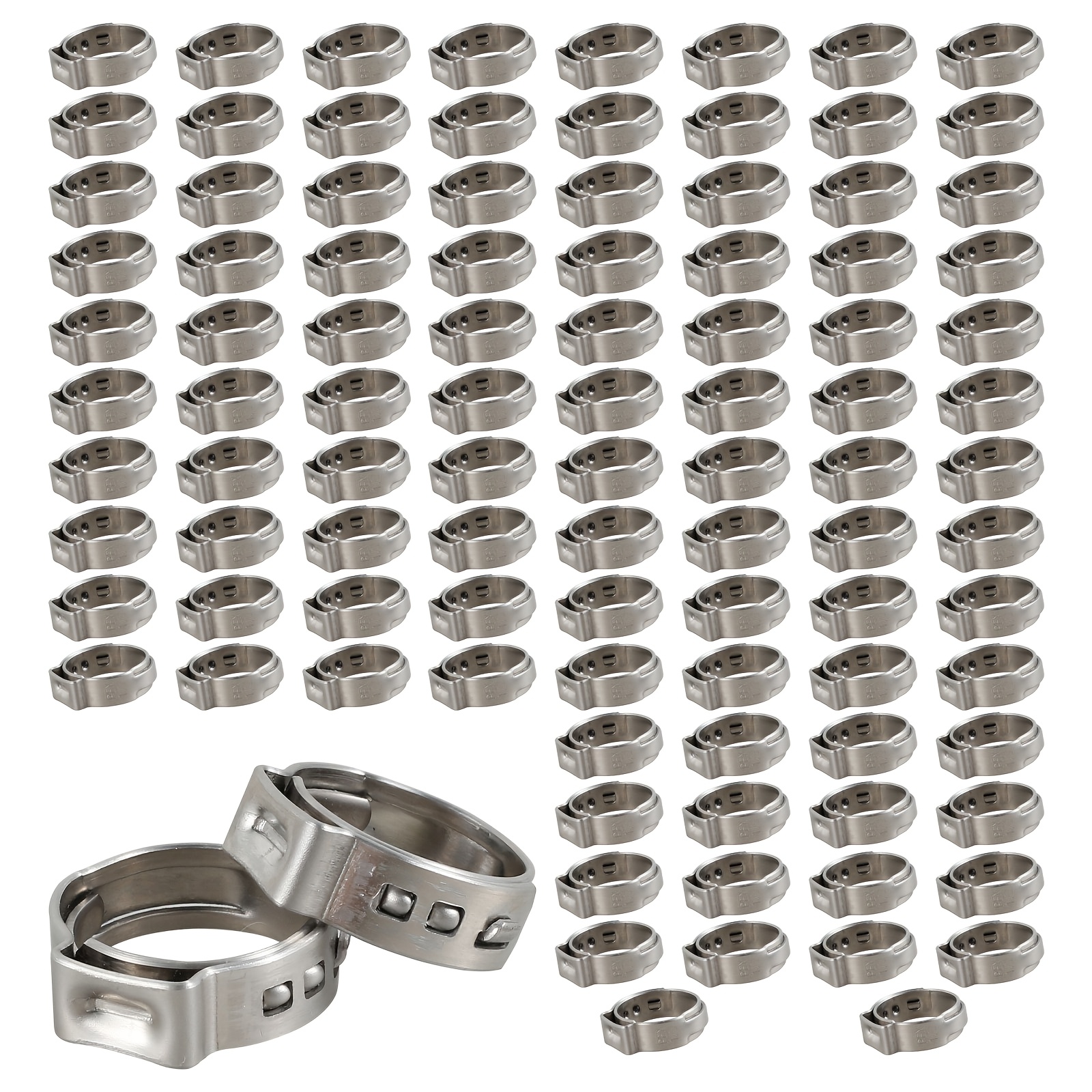 

100pcs 1/2" Stainless Steel Pex Cinch Clamps - Single Ear Hose Clamps, 15-17.5mm Diameter, For Secure Water & Plumbing Connections In Home And Automotive Systems