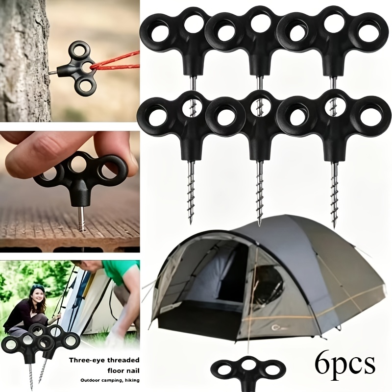 TEMU Lot de 6 clous de terrasse à vis triple œil pour ancrage sécurisé, adaptés aux activités de randonnée, de pêche et d'alpinisme