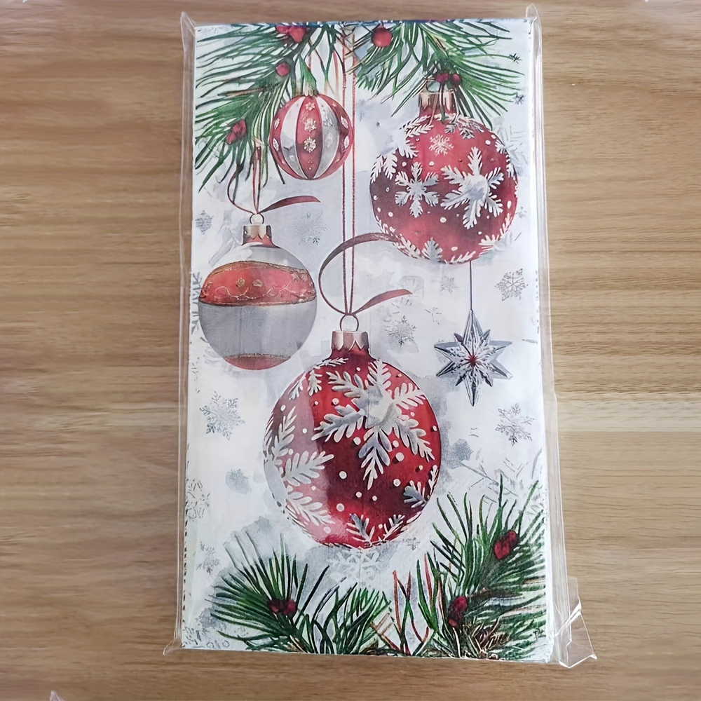 

20pcs Christmas Ball & Pinecone Disposable Napkins - 2-ply Paper Dinner & Bathroom Towels For Holiday Parties