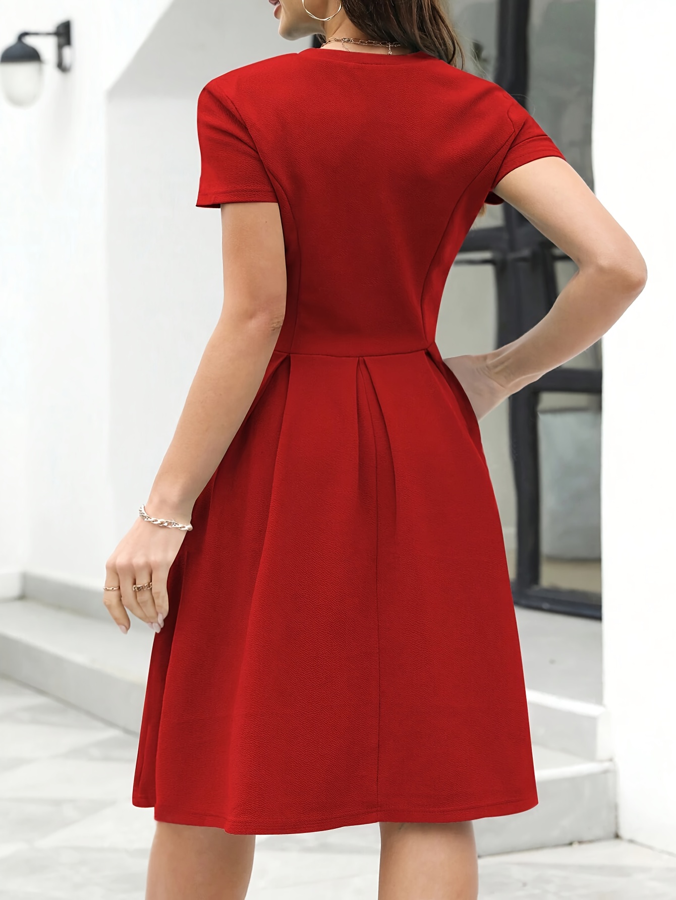 Knee Length Short Red Dress With Sleeves Jovani 07628 Lipstick Fit