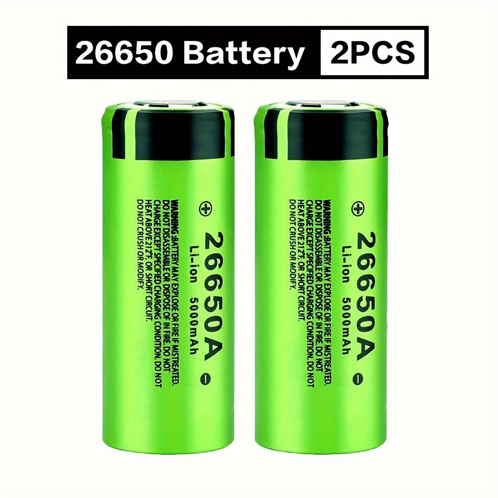 

[2 Pcs] Original 26650 Lithium Battery 5000mah Rechargeable Lithium 3.7v-4.2v Compatible With Led Flashlight, Remote Bank, Headlamp, Apartment , Home Tool, Assembled Battery