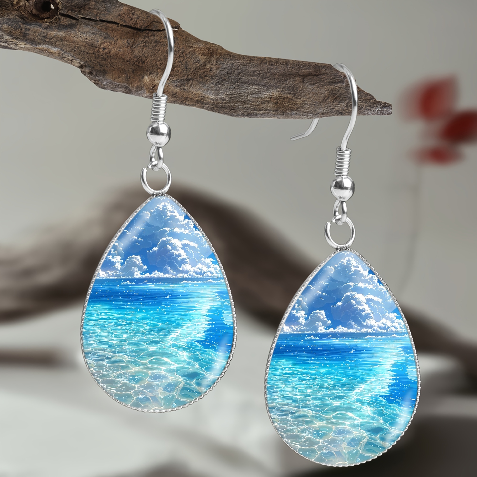 E-shop 1 Paar Edelstahl Ohrringe mit Strandmotiv, frischer Ozean-Stil Herren- und Damen-Schmuck Ohrringe, geeignet für Strandurlaube und