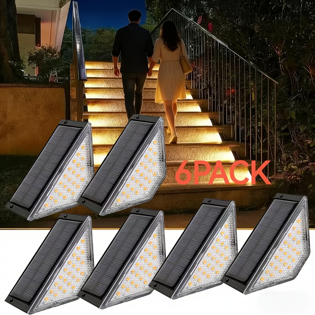 E-shop Solarbetriebene 24LED Stufenleuchten - Außenbereich Weg- & Treppenbeleuchtung mit Auto Ein/Aus, Robuste Halbflächenmontage aus Kunststoff für