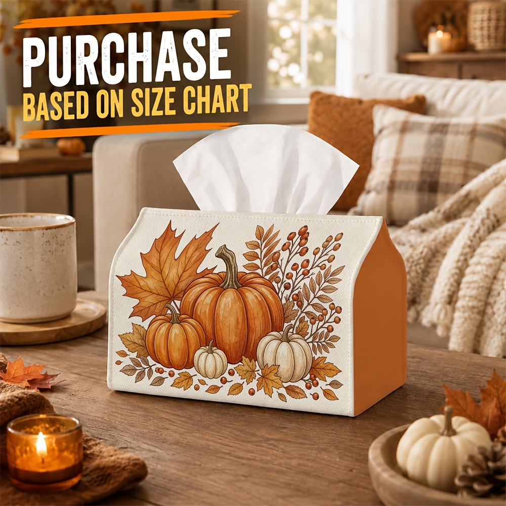 TEMU 1 boîte à mouchoirs d'automne , motif feuilles de citrouille mélangées, support de papier essuie-tout multifonctionnel pour salon, chambre,