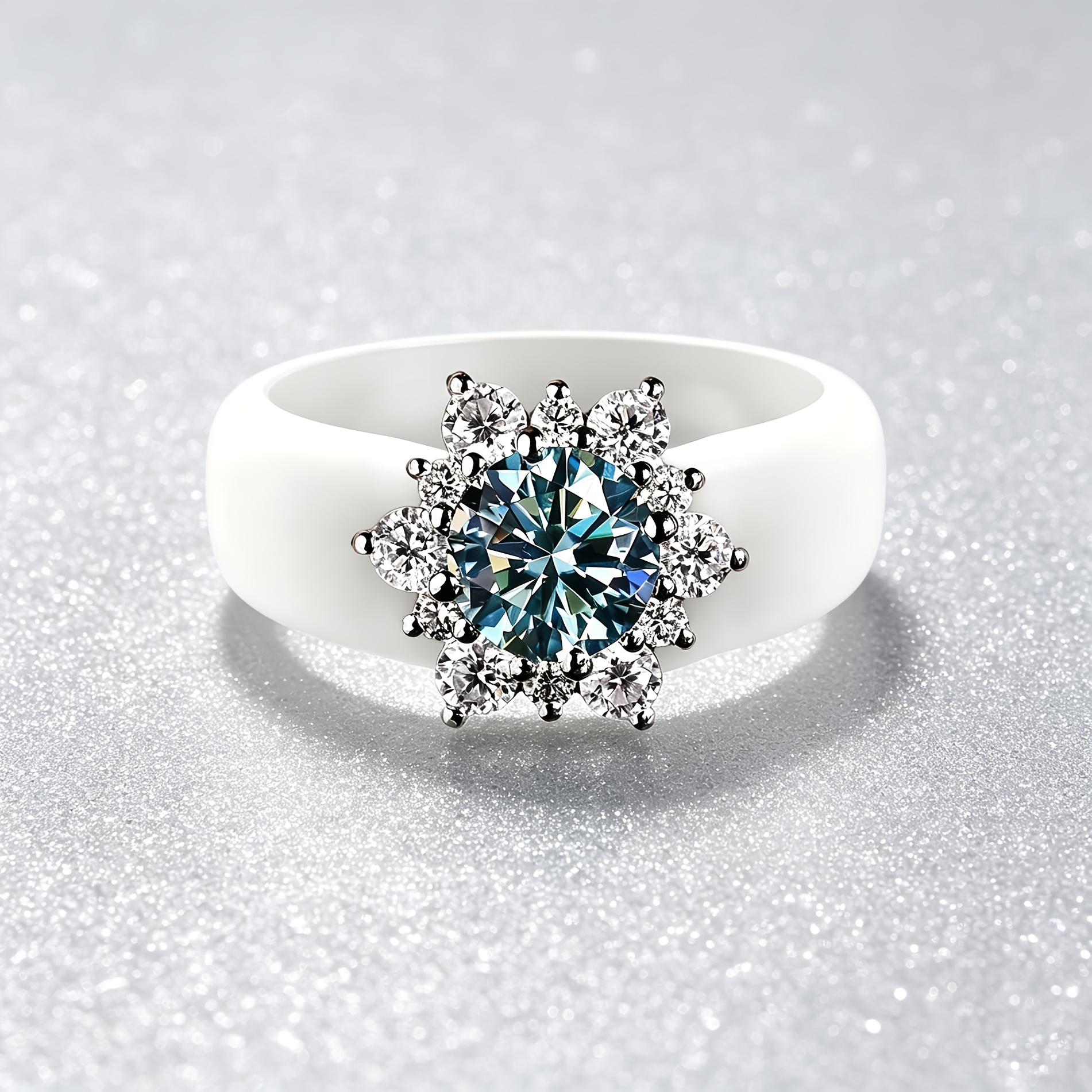 TEMU A White Silicone Ring Band With A Blue 5a Zirconia Snowflake Ring. Light Luxury, Sparkling, Hypoallergenic, And Comfortable. Suitable For Daily