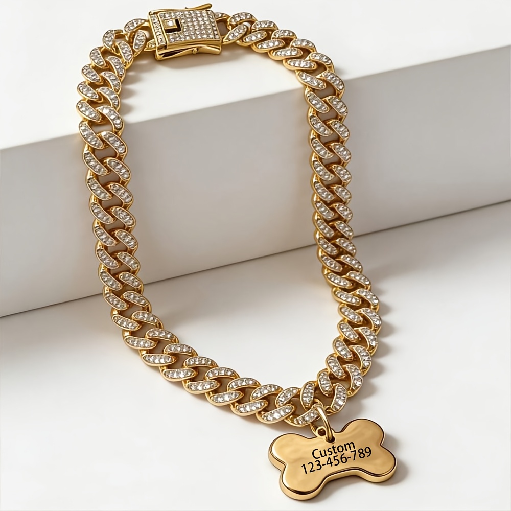 TEMU [customized] 1pc, Personalized Laser Engraving Customization Name/text, Rhinestone Cat And Dog Collar